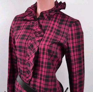 Ralph Lauren Plaid Flannel Black Red ruffled Top